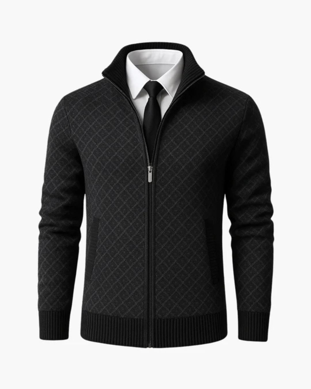 Knitted Men's Cardigan with Subtle Check Pattern™