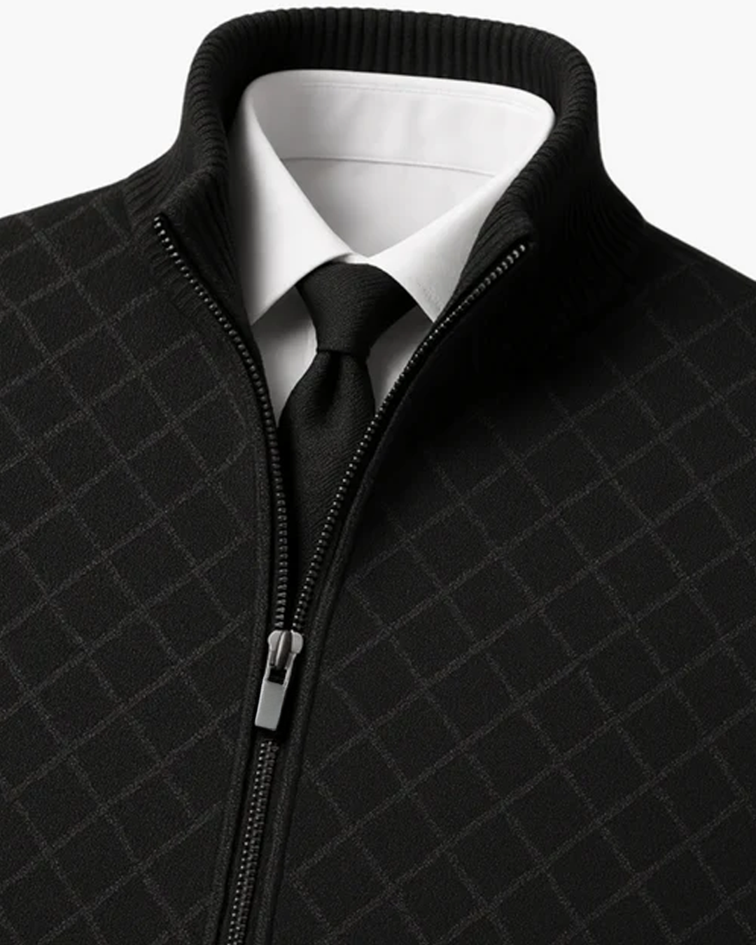 Knitted Men's Cardigan with Subtle Check Pattern™