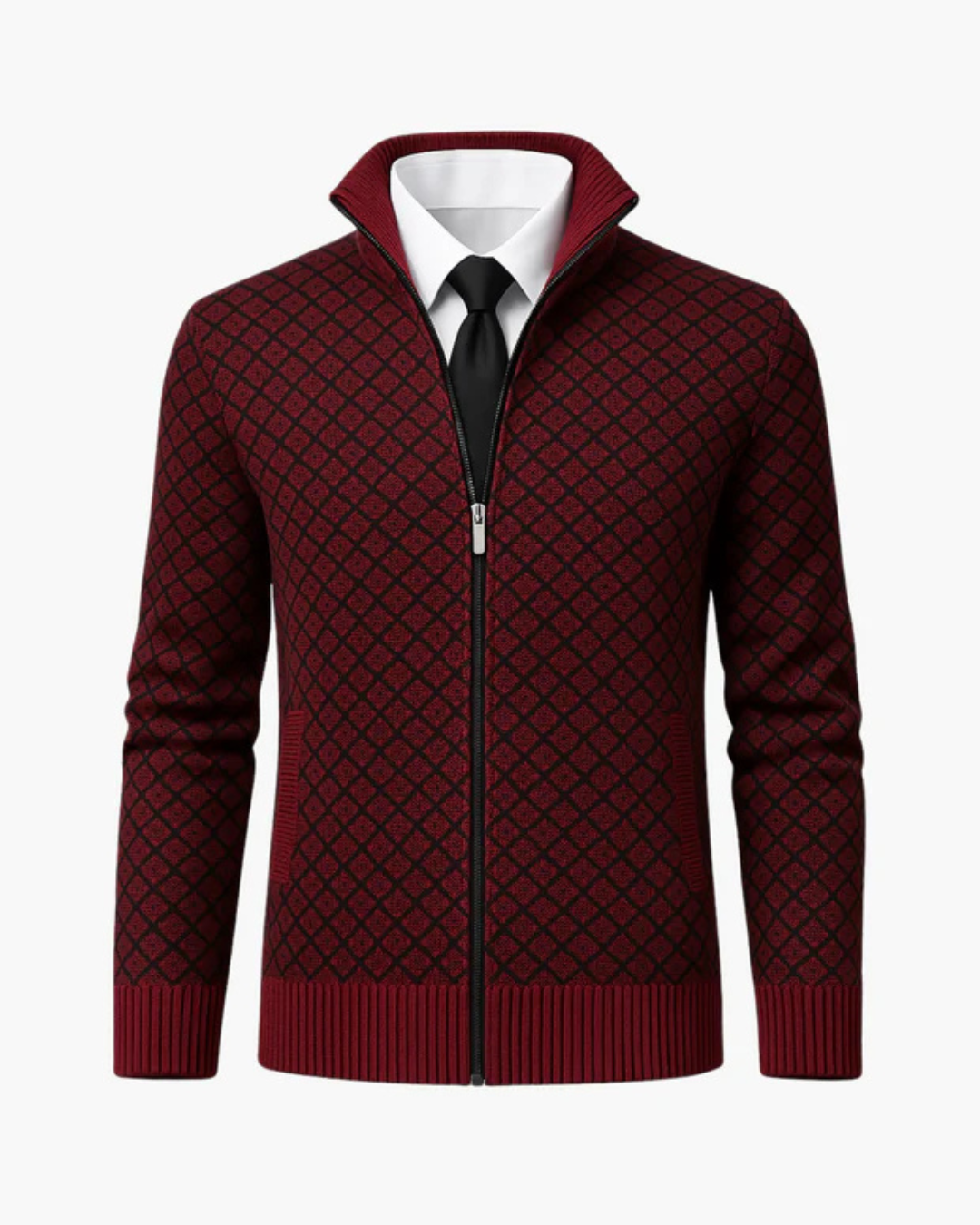 Knitted Men's Cardigan with Subtle Check Pattern™