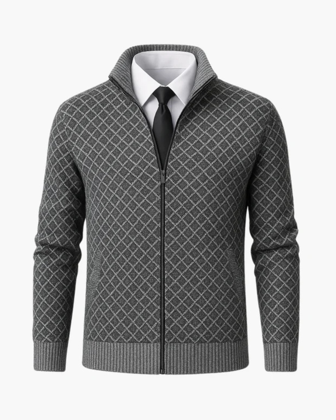 Knitted Men's Cardigan with Subtle Check Pattern™
