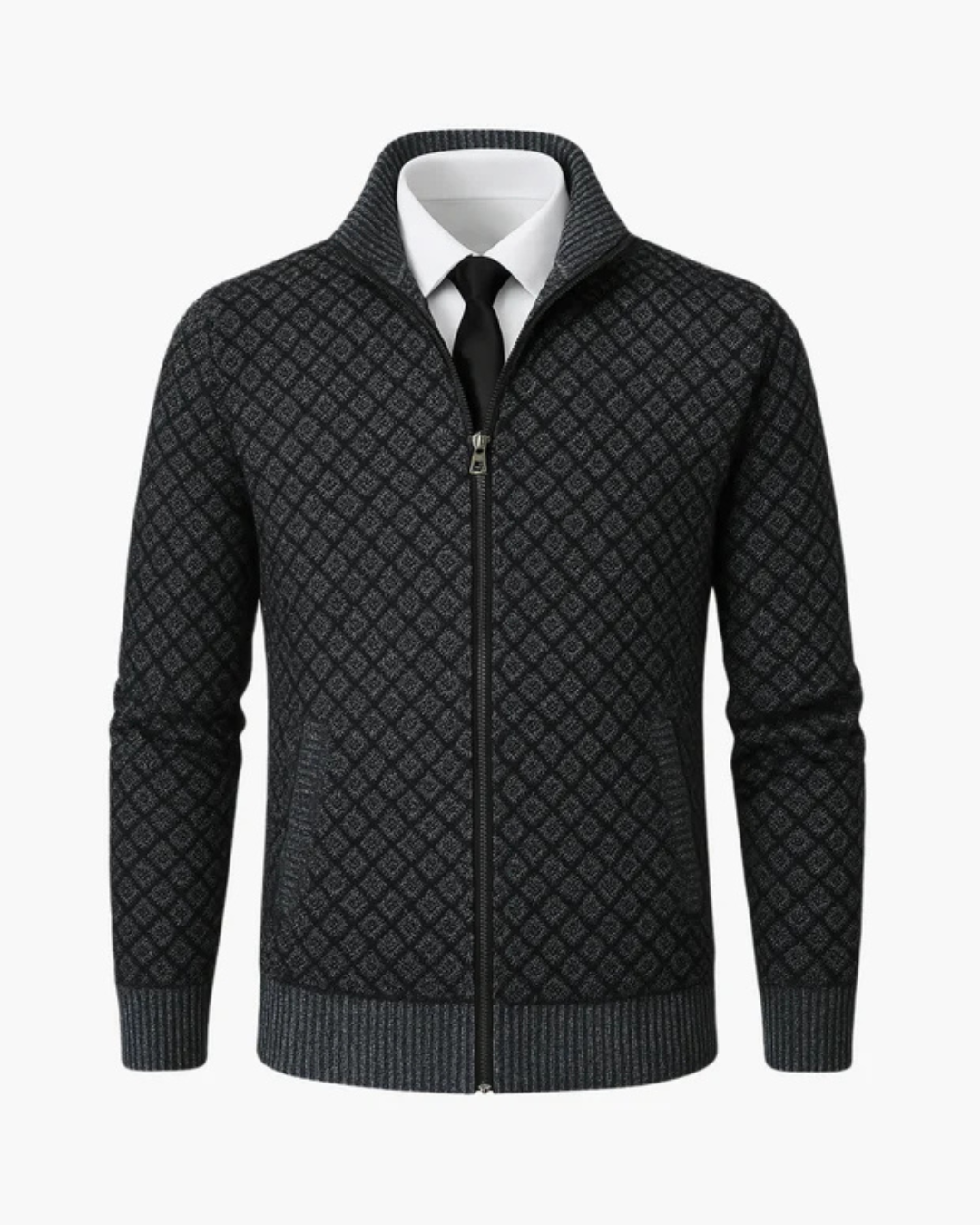Knitted Men's Cardigan with Subtle Check Pattern™
