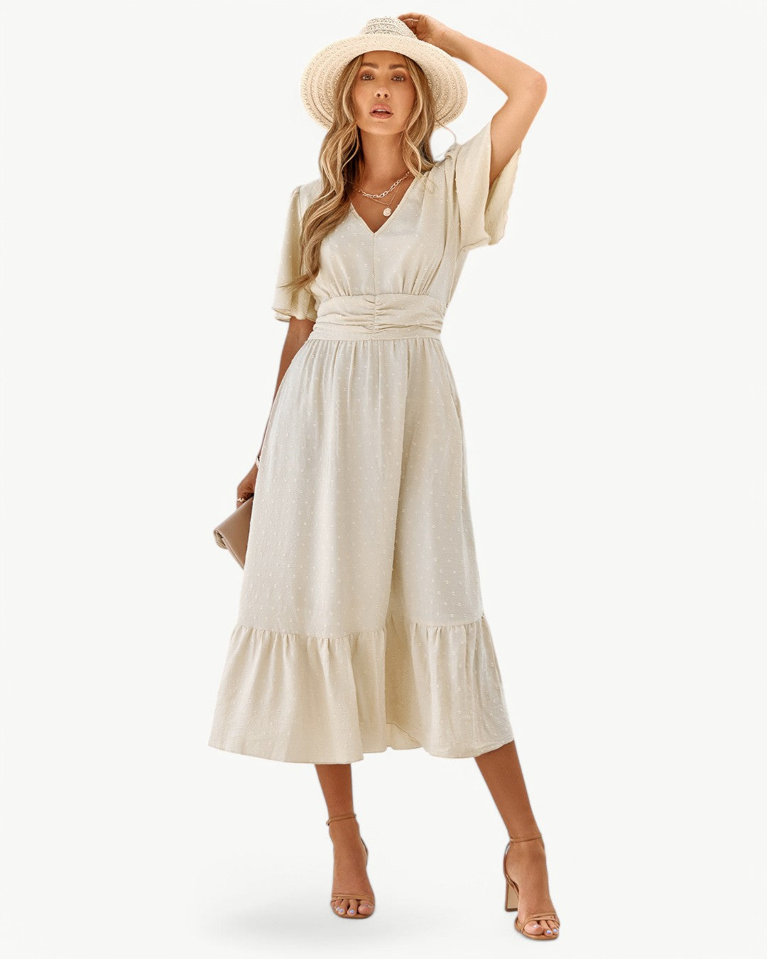RENÉE - V-neck short sleeve calf length dress - Lightweight and stylish
