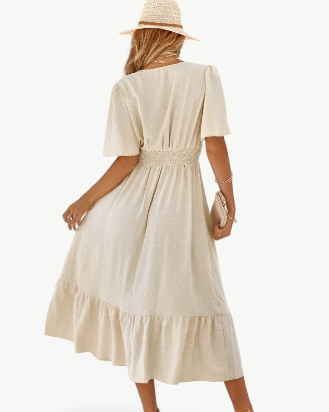 RENÉE - V-neck short sleeve calf length dress - Lightweight and stylish