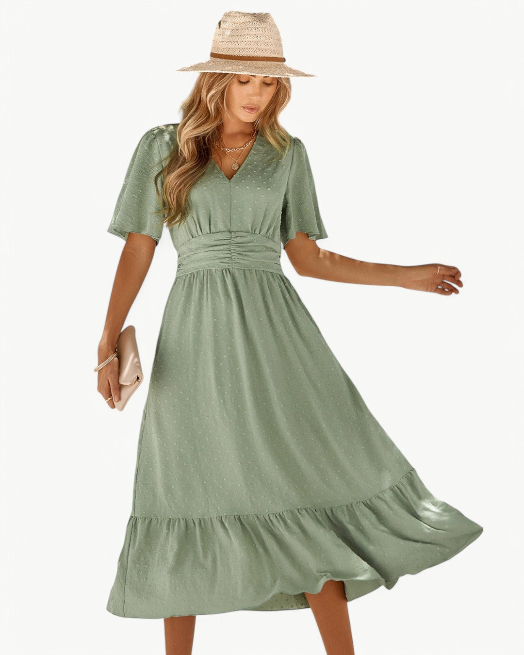 RENÉE - V-neck short sleeve calf length dress - Lightweight and stylish