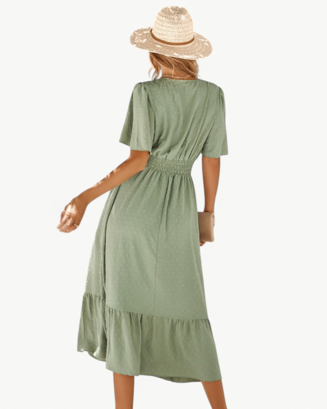 RENÉE - V-neck short sleeve calf length dress - Lightweight and stylish