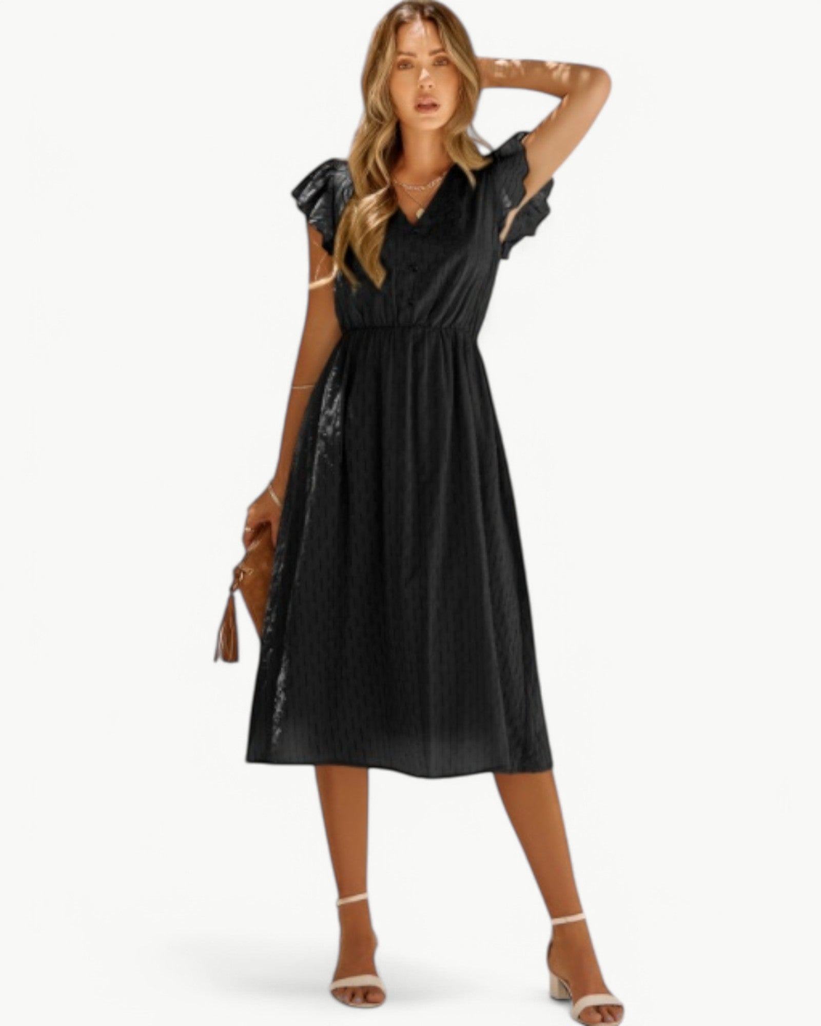 LARA - V-neck midi dress with ruffle sleeves - Light & stylish favorite