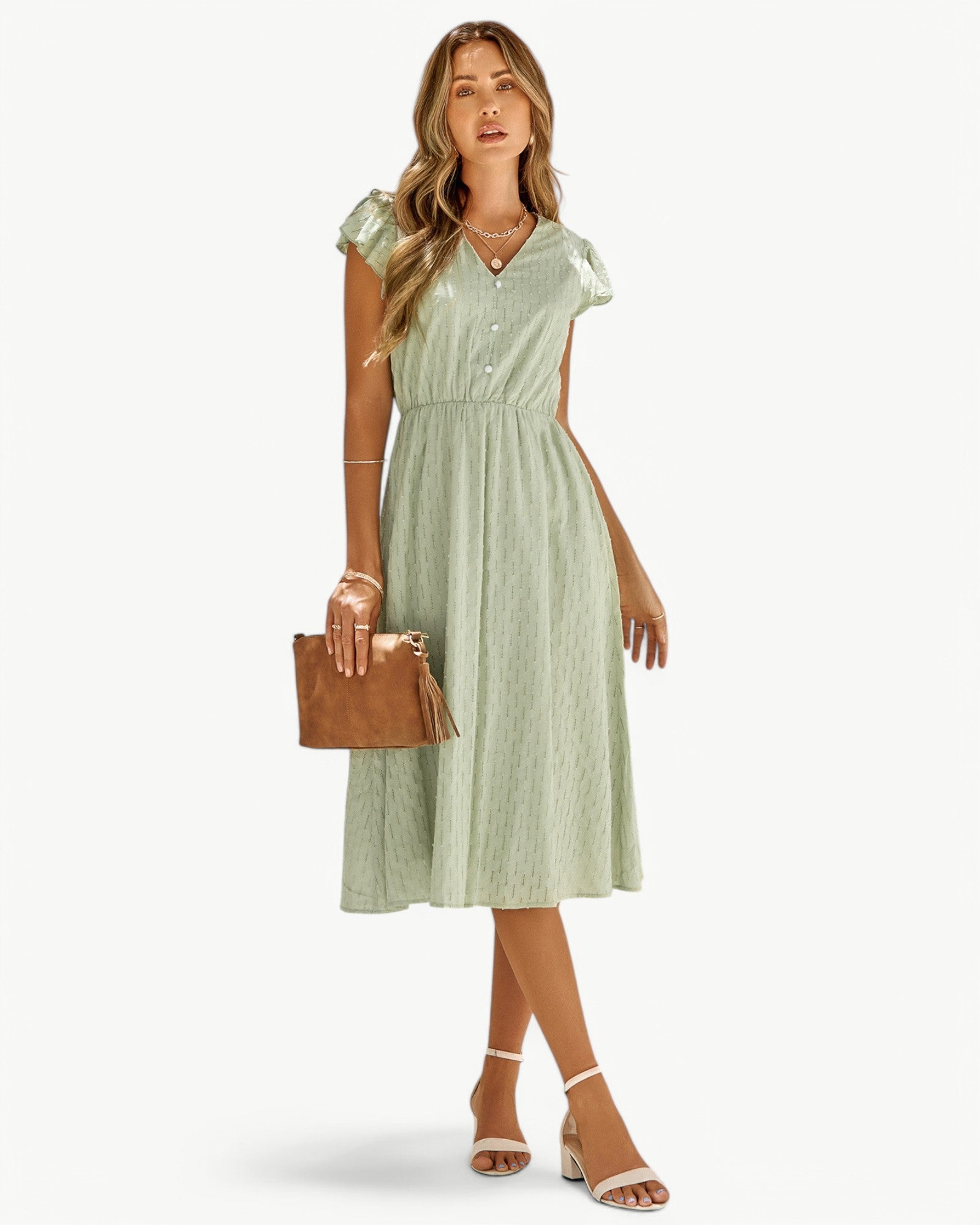 LARA - V-neck midi dress with ruffle sleeves - Light & stylish favorite