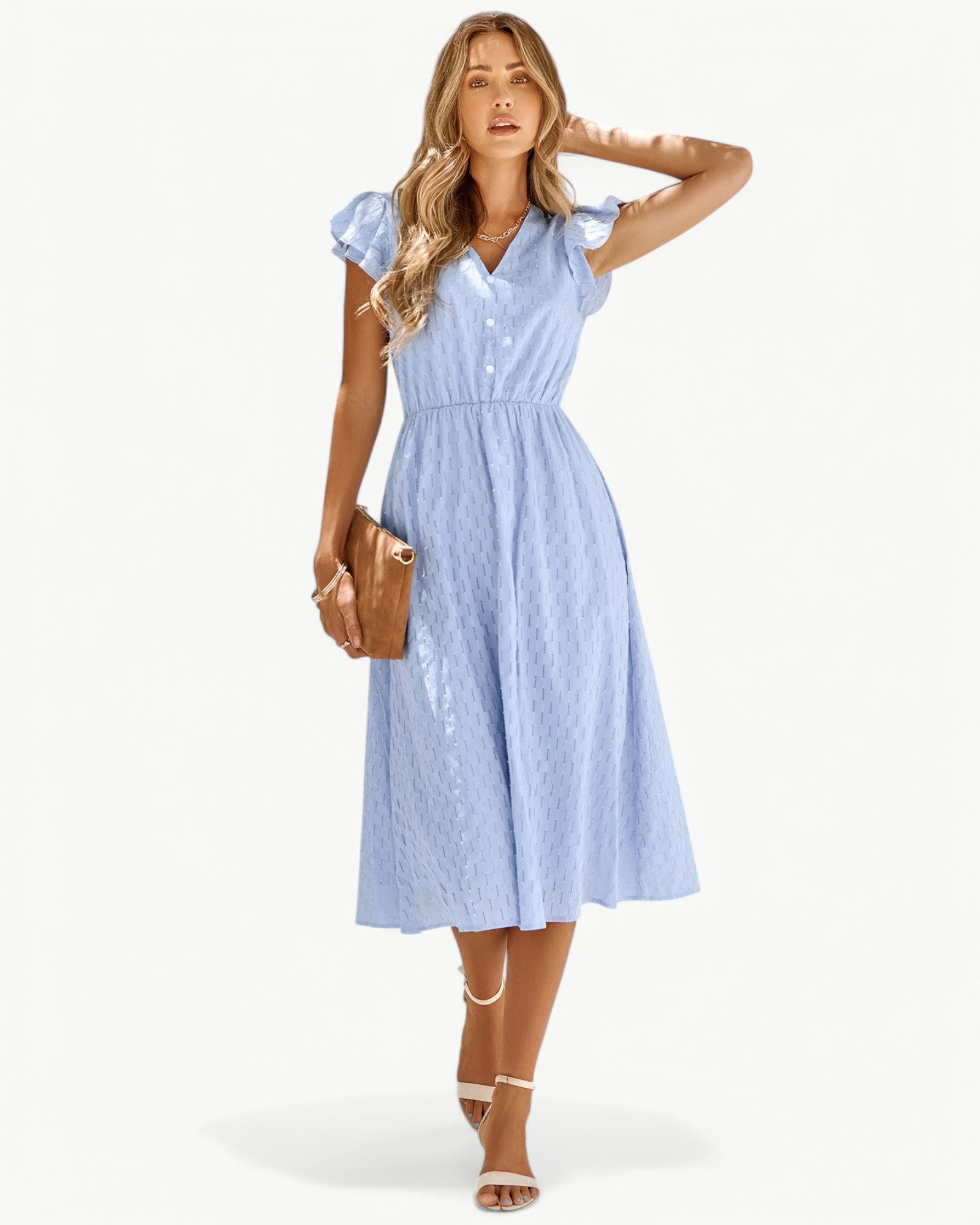 LARA - V-neck midi dress with ruffle sleeves - Light & stylish favorite