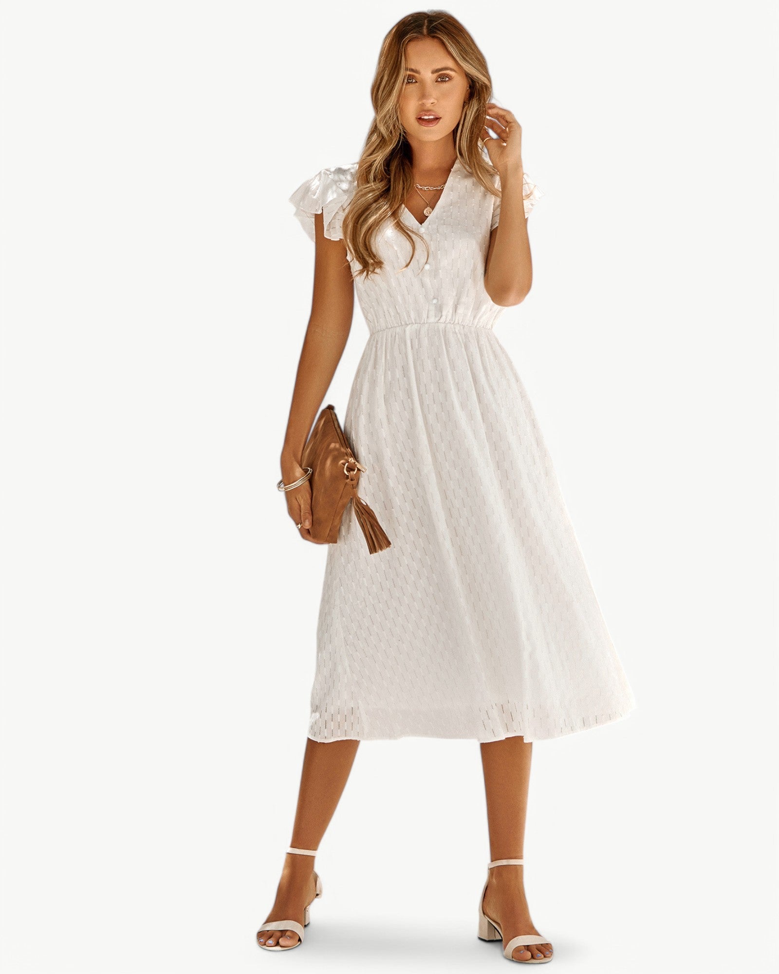 LARA - V-neck midi dress with ruffle sleeves - Light & stylish favorite